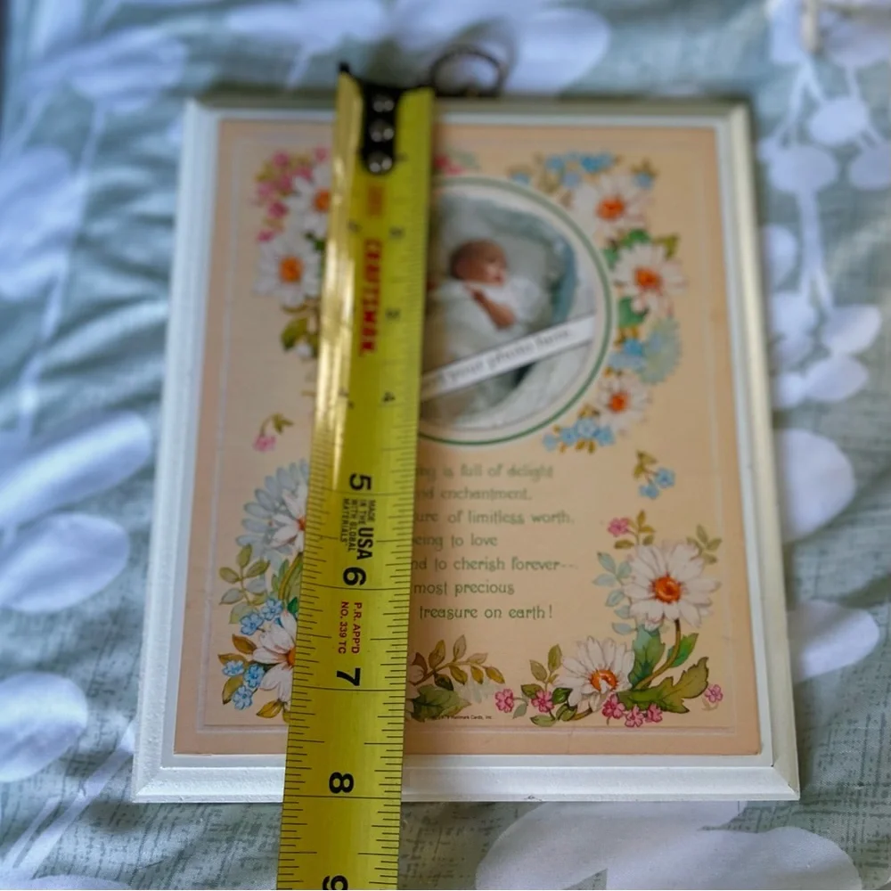 VTG Wildflower Cottagecore Baby Photo Insert Wood Wall Decor Art
